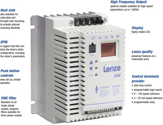Lenze SMD series Variable Frequency General Purpose Drives.