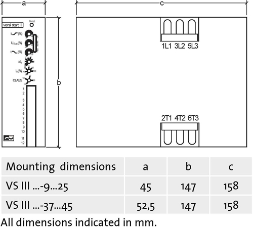 Peter Electronic soft starter series VersiStart III (9А - 45А) dimensions