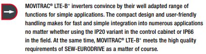 SEW Eurodrive frequency inverter MOVITRAC LTE-B series quick solution for simple applications.